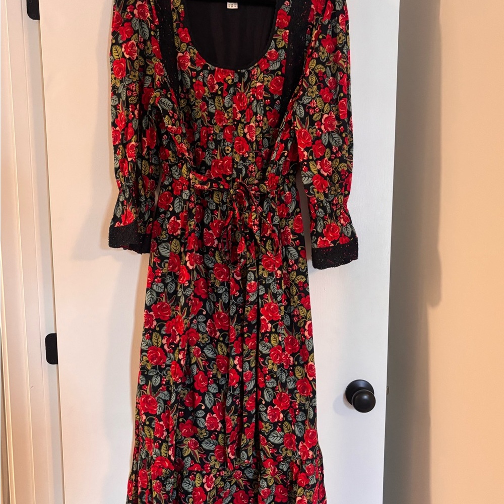 Floral Maxi Dress with Red Rose Print
